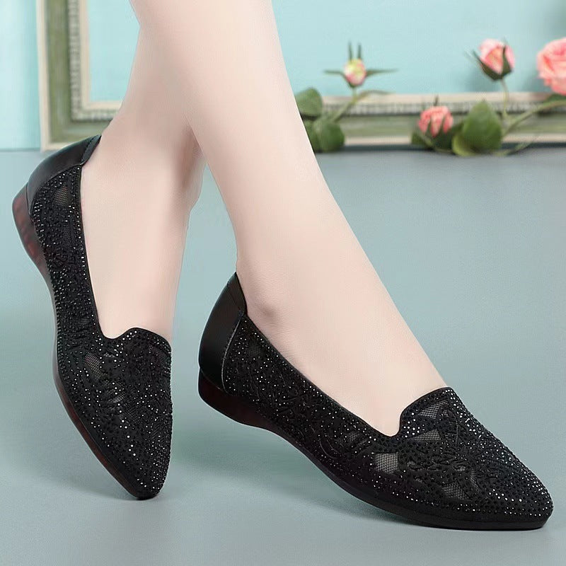 Damen Elegante Ballerinas mit modischem Lochmuster und funkelnden Strassdetails EB