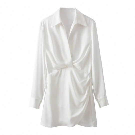 Damen elegantes Blusenshirt mit Knitter-Detail und figurformendem Schnitt EB