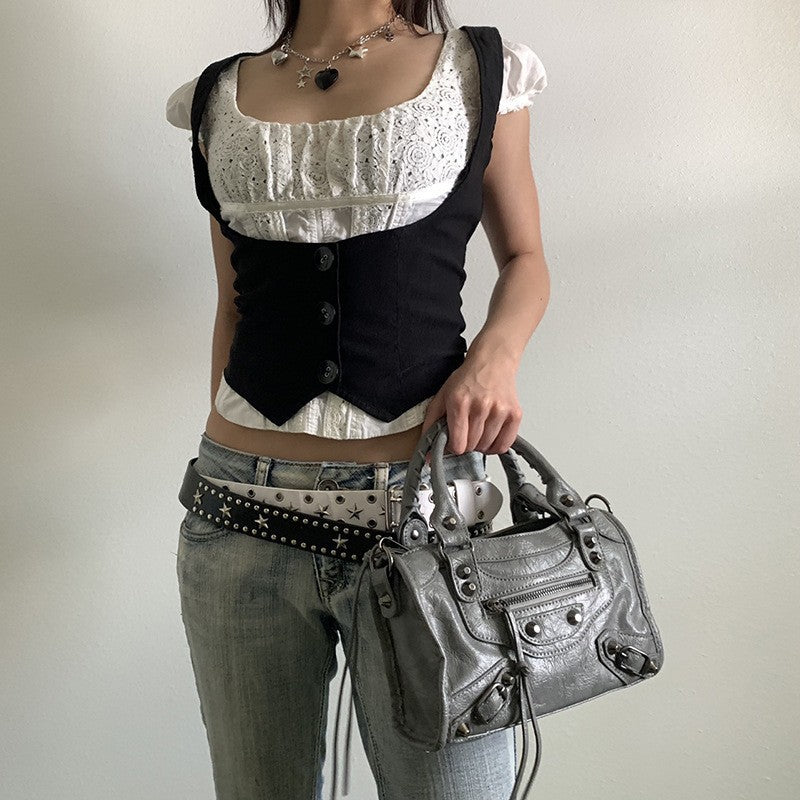 Damen Modisches Crop-Top mit eleganten Knopfdetails und tailliertem Schnitt EB