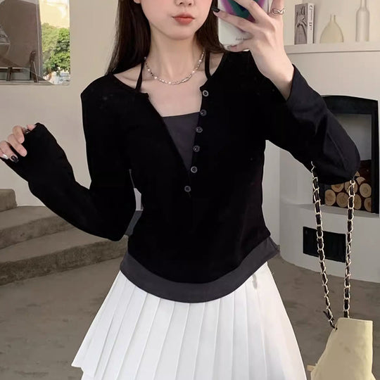 Damen Langarmshirt mit modernem Knopfleistentwurf und lässigem Schnitt EB