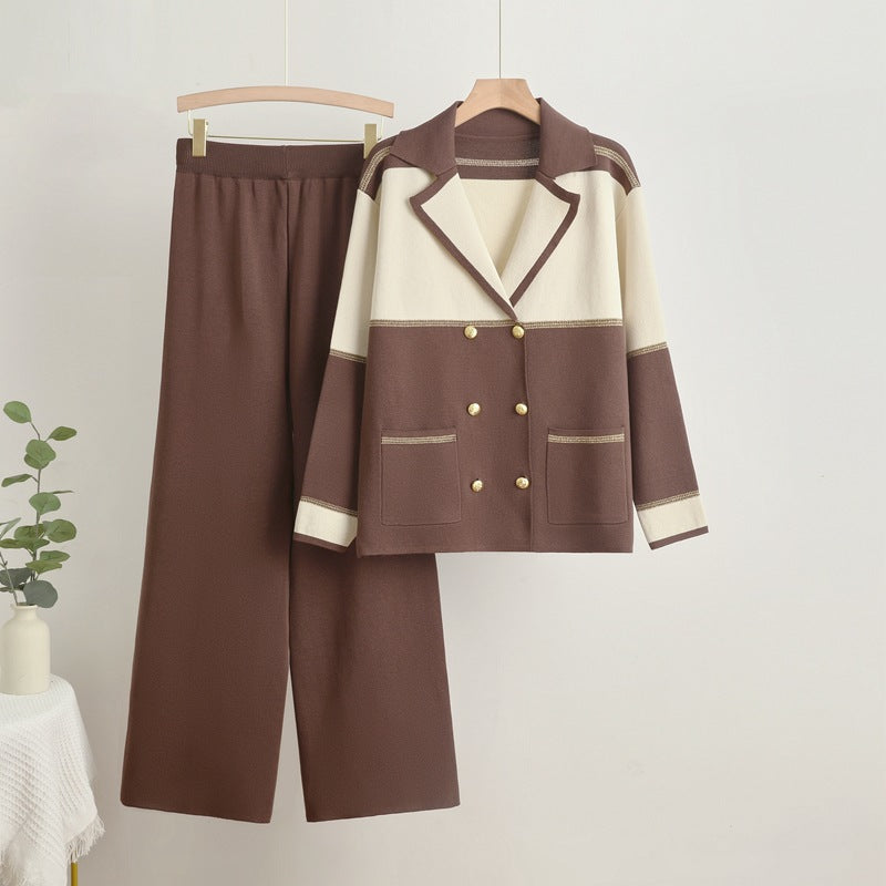 Damen elegantes und komfortables Freizeitanzug-Set mit doppelter Knopfleiste EB