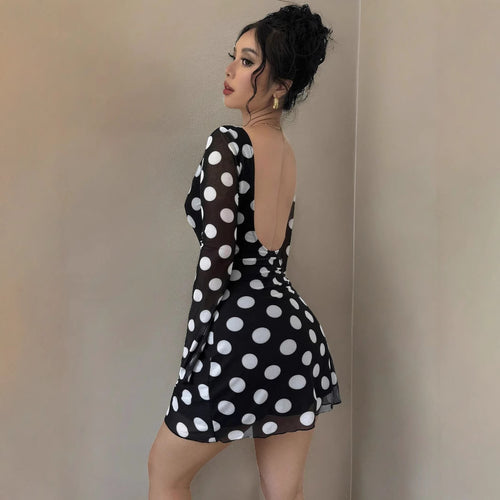 Damen luftiges Minikleid mit aufregendem Rückenausschnitt und modernen Punkten EB