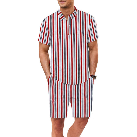 Herren Set aus kurzärmeliger Bluse und Shorts mit gestreiftem Design Heidi-Mode
