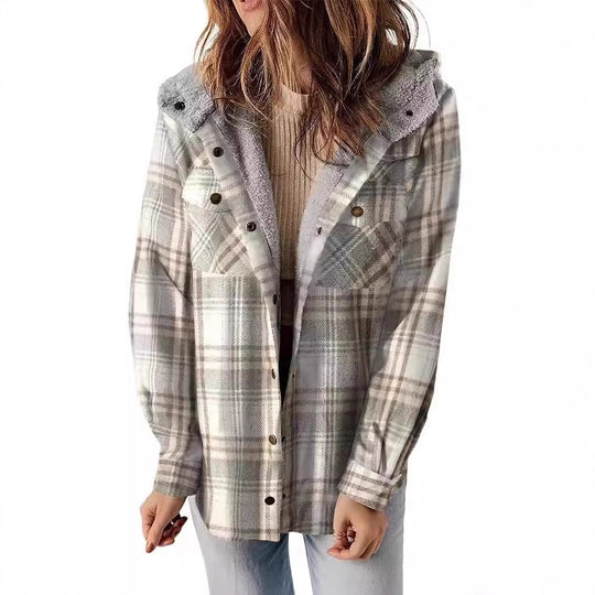 Damen Karierter Flanell-Jacke mit kuscheligem Innenfutter EB