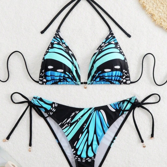 Damen Triangel-Bikini mit stylischem Schnürdetail und trendigem Muster EB