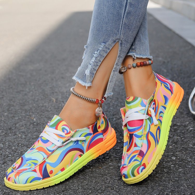 Damen sportliche Sneakers mit buntem Mustermix EB
