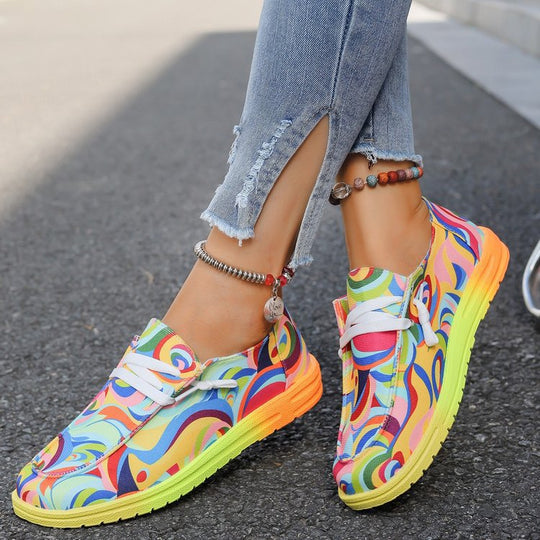 Damen sportliche Sneakers mit buntem Mustermix EB