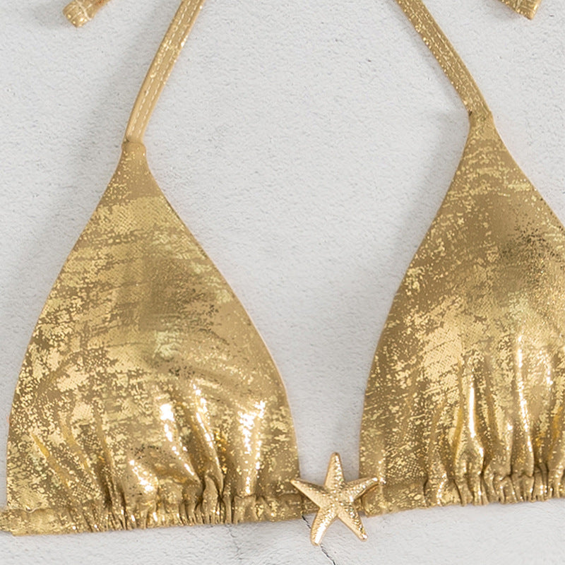 Damen Triangel-Bikini-Set mit glänzenden Akzenten und verstellbaren Trägern EB