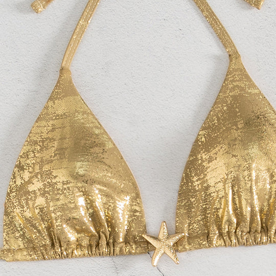 Damen Triangel-Bikini-Set mit glänzenden Akzenten und verstellbaren Trägern EB