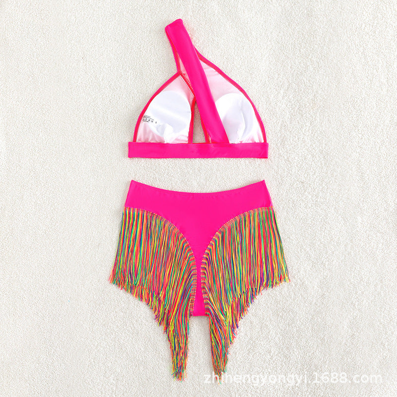 Damen Einseitiger Bikini mit fransigem Saum EB