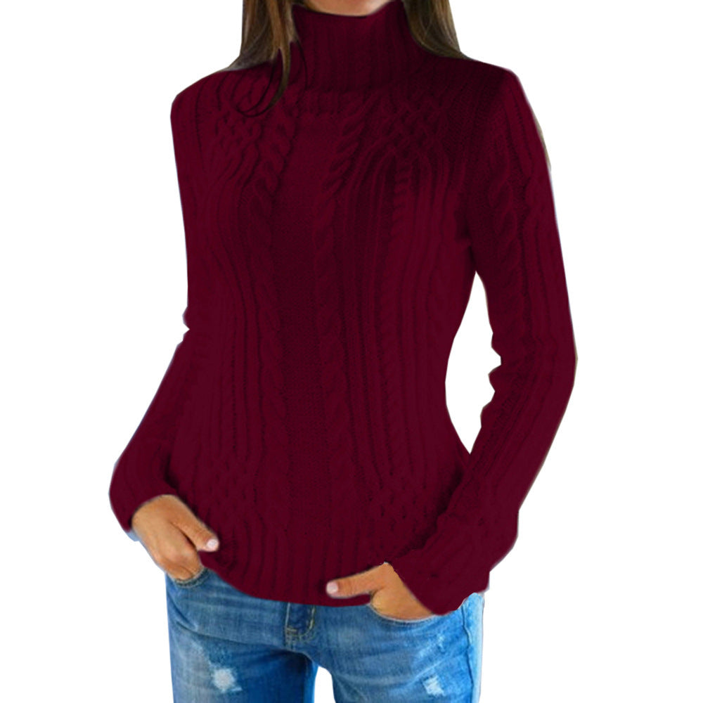 Damen Strickpullover mit hochgeschlossenem Kragen und Zopfmuster EB