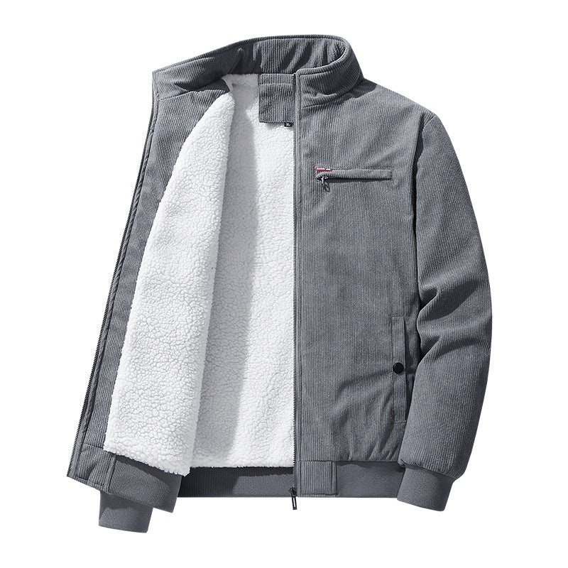 Herren hochwertiger Cordblouson mit Teddy-Innenfutter, Stehkragen und Brust-Reißverschluss EB