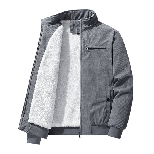 Herren hochwertiger Cordblouson mit Teddy-Innenfutter, Stehkragen und Brust-Reißverschluss EB