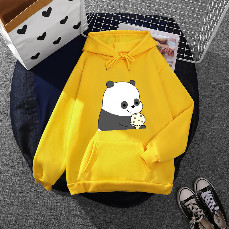 Damen nan oversized Kapuzenpullover im Streetstyle mit weichem Fleece-Innenfutter, Kängurutasche und farbenfrohem Cartoon-Katzen-Planet-Print EB