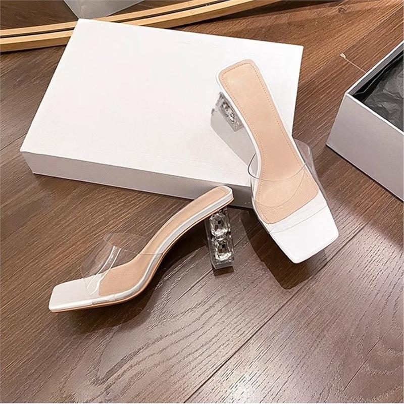 Damen Slingback Sandalen mit praktischem transparentem Riemendesign und funkelndem Blockabsatz EB