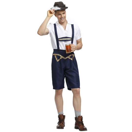 Herren nan traditionelle Oktoberfest Lederhose kurz mit verstellbaren Trägern und Zierstickerei EB
