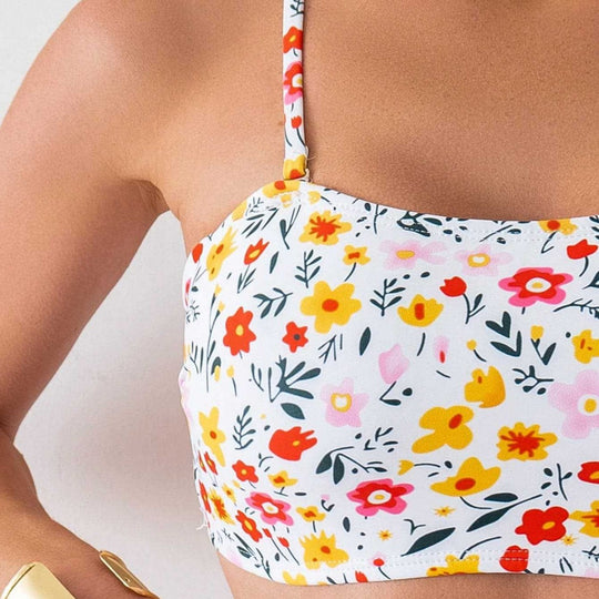 Damen Bandeau-Bikini mit hoch geschnittenem Unterteil und floralem Print EB