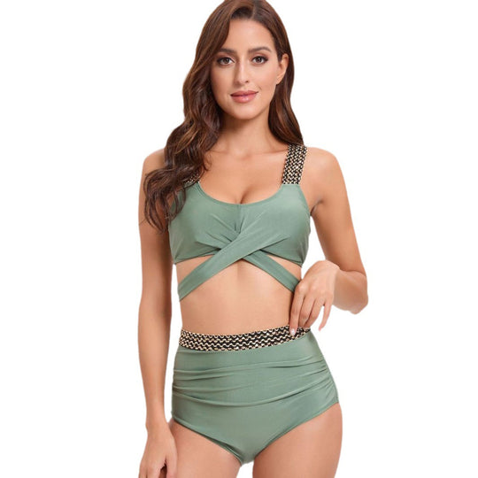 Damen Sportliches Bikini-Set mit raffiniertem Wickeldesign und verstellbaren Trägern EB