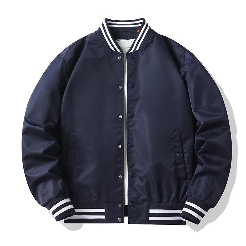 Men's  retro-striped collar varsity snap-front satin-effect bomber jacket EB