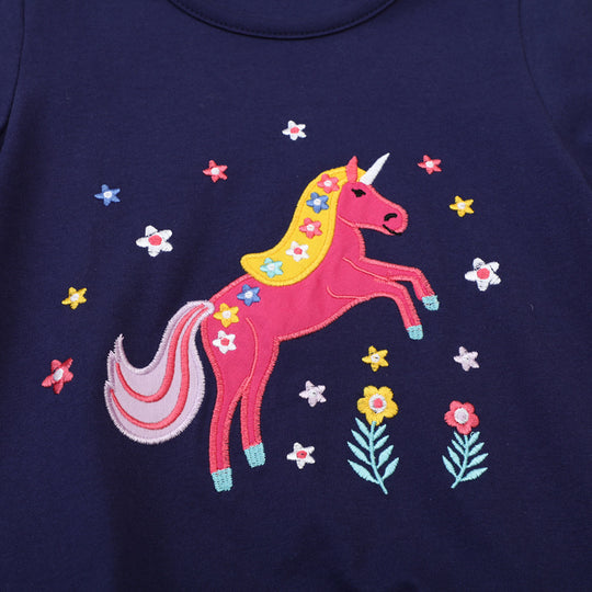 Mädchen T-Shirt Kleid mit zauberhaftem Einhornmotiv EB