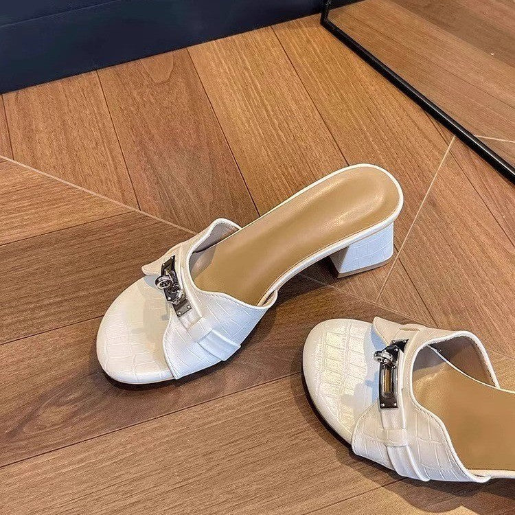 Damen elegante Mules mit schimmerndem Metallakzent EB
