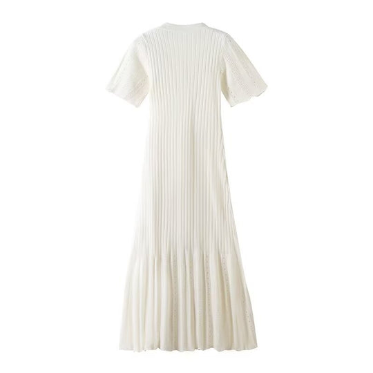 Damen knielanges Strickkleid mit eingeprägtem Muster und Knopfleiste EB