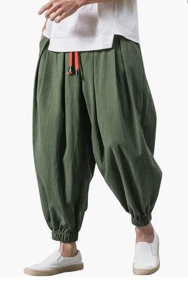 Herren nan lässige Leinen-Joggerhose mit Tunnelzug, strukturierter Oberfläche und elastischen Bündchen EB