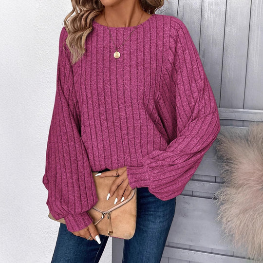 Damen Pullover mit eleganten Ballonärmel und Rippenstruktur EB