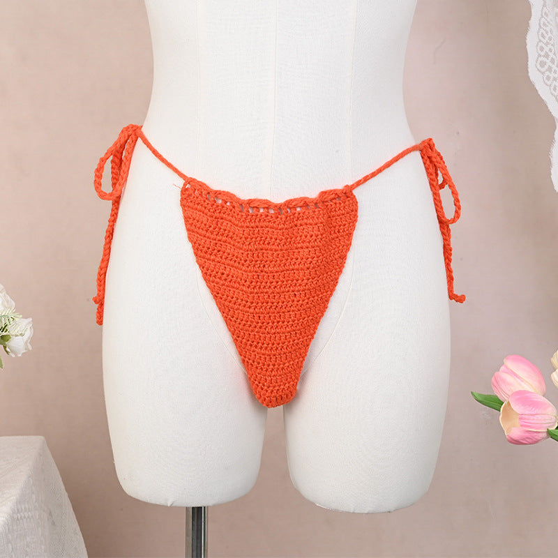 Damen Häkel-Bikini-Oberteil mit floralen Akzenten und verstellbaren Trägern EB