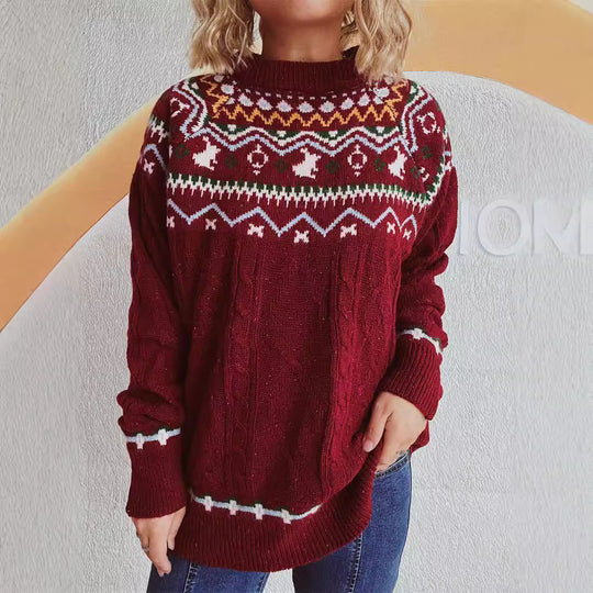 Damen Grobstrickpullover mit festlichem Muster und modernem Zopfdessin EB