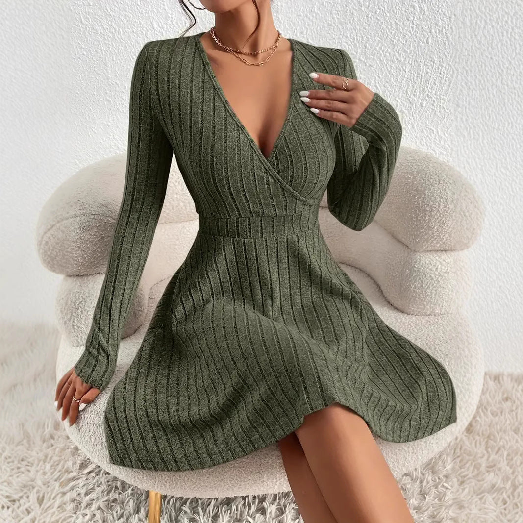 Damen Wickelkleid mit langen Ärmeln und gerippter Textur EB