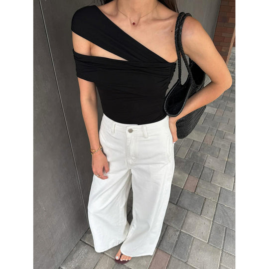 Damen asymmetrisches Oberteil mit eleganter Wickeldetail EB