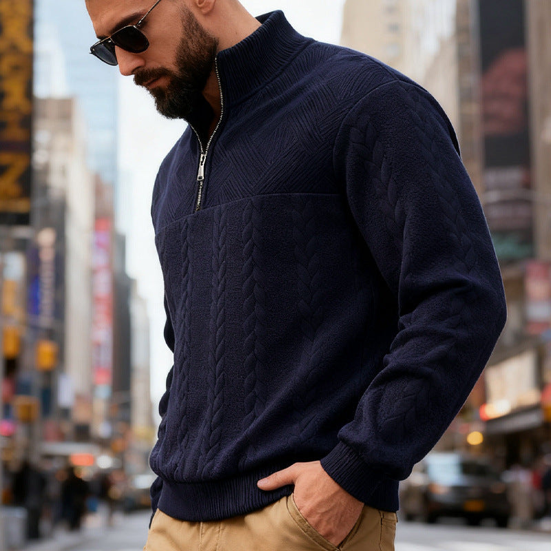 Herren Fleece-Pullover mit hohem Kragen und Reißverschluss EB