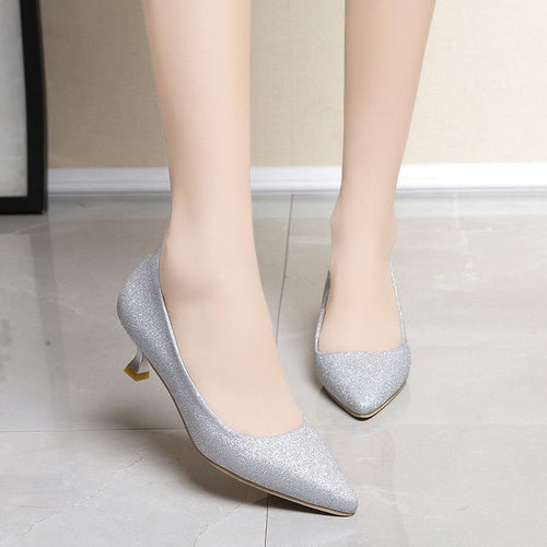 Damen schimmernde Pumps mit elegantem Blockabsatz EB