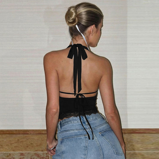 Damen Haltertop mit eleganter Spitzenkante EB