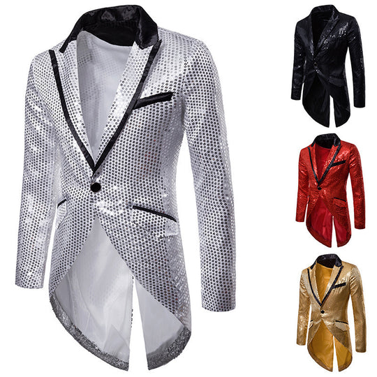 Herren eleganter Pailletten-Blazer mit asymmetrischem Schnitt und luxuriösem Design EB
