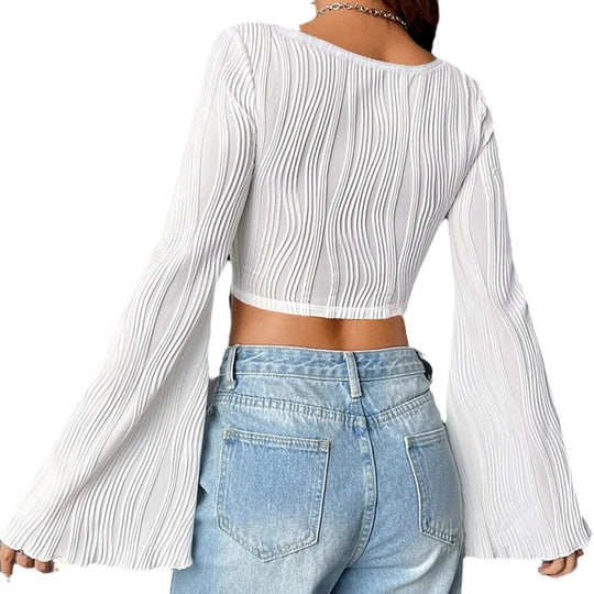 Damen Cropped Oberteil mit Rüschensäumen EB