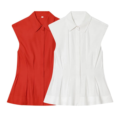 Damen ärmelloses Blusenshirt mit raffinierter Taillierung und elegantem Kragen EB