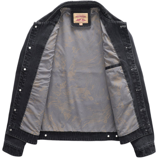 Herren Jeans-Truckerjacke mit Stickdetail und aufgesetzten Taschen EB