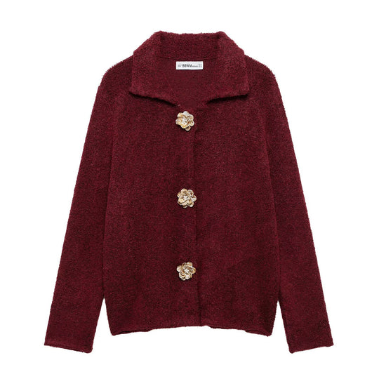 Damen Kuschelige Fluffy-Jacke mit dekorativen Knöpfen EB