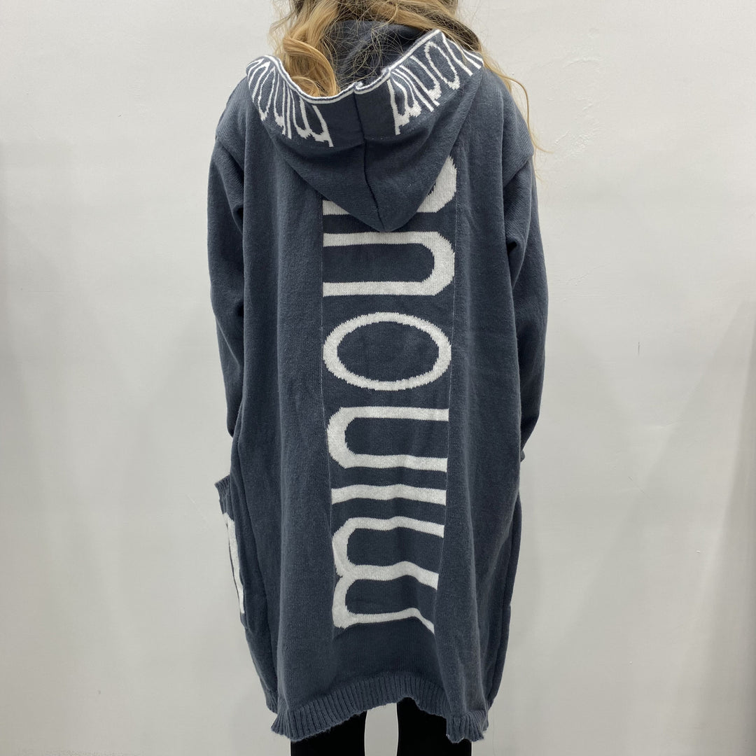 Damen Kapuzen-Cardigan im Oversize-Strick mit Logobordüre EB