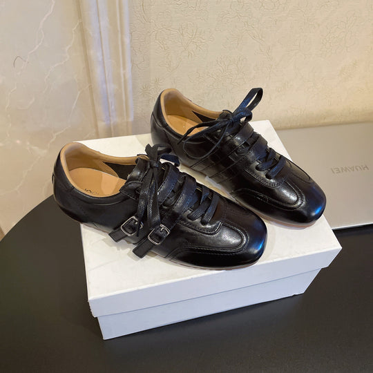 Damen modische Schnürschuhe mit glänzender Lederoberfläche und eleganten Akzenten EB