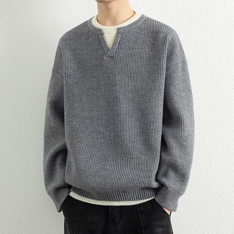 Herren Strickpullover mit V-Ausschnitt und strukturiertem Design EB