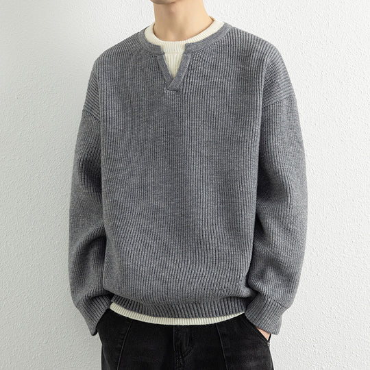 Herren Strickpullover mit V-Ausschnitt und strukturiertem Design EB