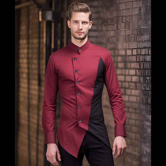 Herren kreatives Businesshemd mit asymmetrischem Design und modischen Akzenten EB