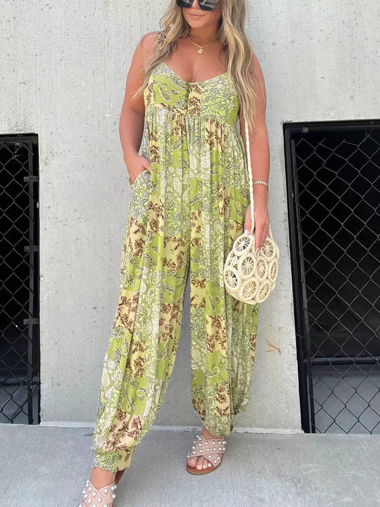 Damen Verspielter Maxijumpsuit mit floralem Muster und praktischen Taschen EB