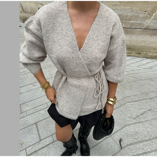 Damen modische Wickeljacke aus weichem Strick EB