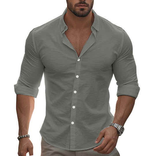 Herren elegantes langärmliges Hemd mit moderner Knopfleiste EB
