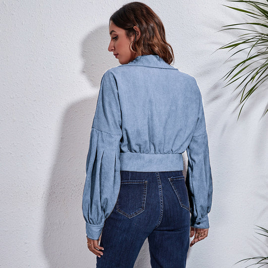 Damen Trendige Blousonjacke mit weiten Ärmeln und Rippstrickdetails EB