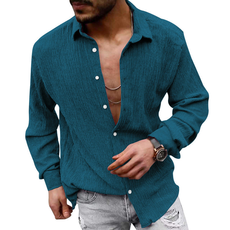 Herren lässiges Langarmhemd mit strukturiertem Gewebe und modernem Look EB